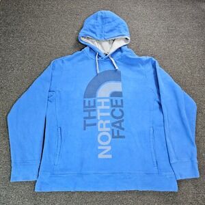 The North Face Mens Large Blue Graphic Logo Fleece Pullover Hoodie Gorpcore fade